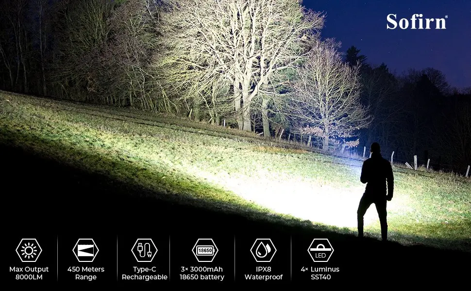 SP36 PRO 8000lm Powerful Flashlight 4SST40 LED Light USB C Rechargeable 18650 Torch with Anduril 2.0 UI