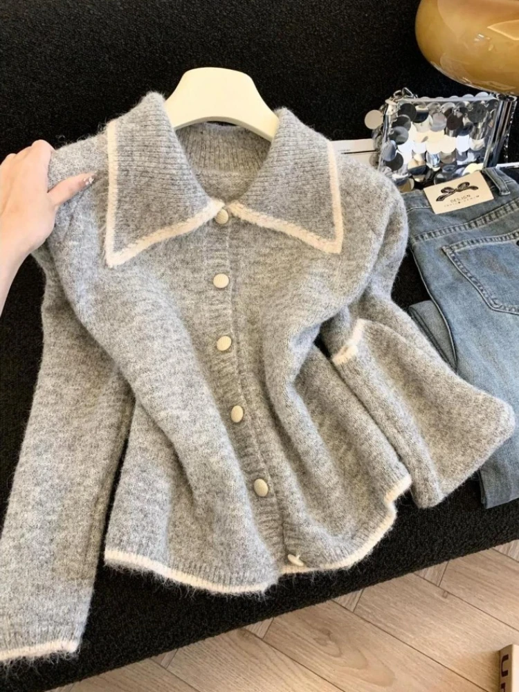 Korea Chic Lovely Lazy Women Clothing Loose All-match Knit Literary Minority Slim Cardigan Gentle Western Style Pullovers