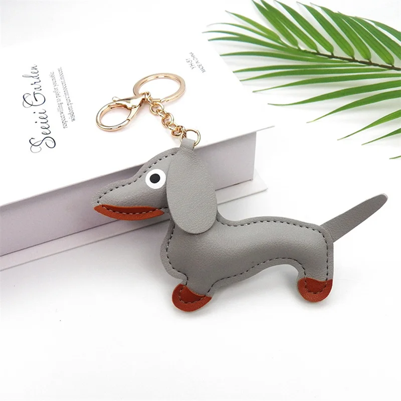 2023 NEW Punk Puppy Dachshund Keychain PU Leather Dog Keychains for Women Bag Pendant Jewelry Trinket Men\'s Car Key Ring Chain