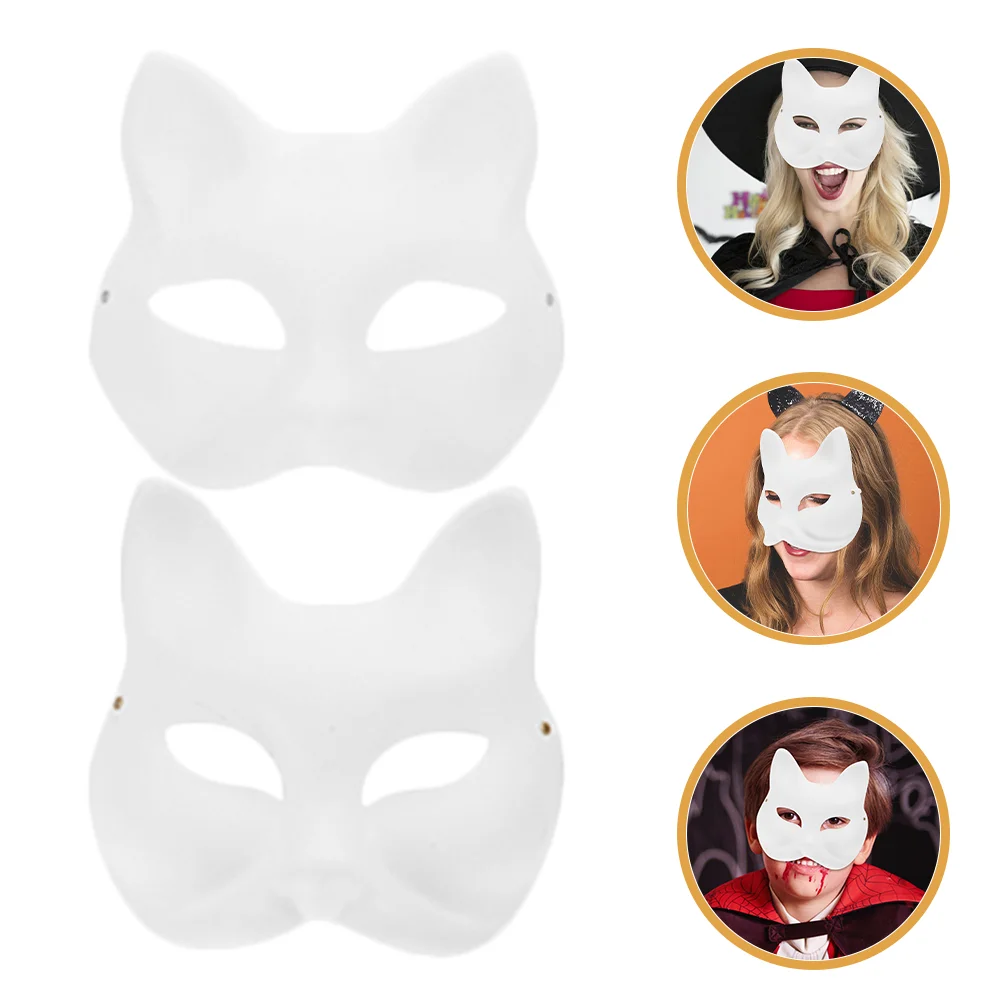 Fox Pulp Mask White to Decorate Prop Blank Masquerade Masks for Women Cosplay DIY Cat Halloween Costumes