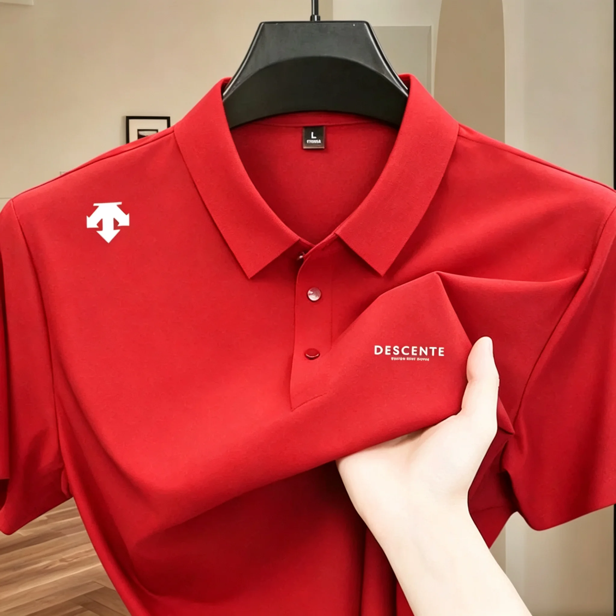 Hochwertiges Eisseiden-Poloshirt, kurzärmelig, Herren-Sportmarke, bedrucktes Oberteil, Sommer 2026, neu, kühl und atmungsaktiv, lässiges T-Shirt. – Detail 9