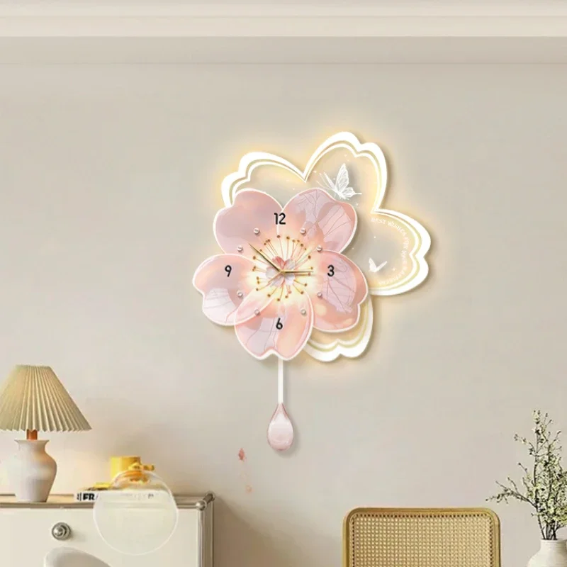 Entrance Wall Clock Hanging Flowers Painting Mathematics Room Wall Clock High End Relogio De Parede Home Decoration