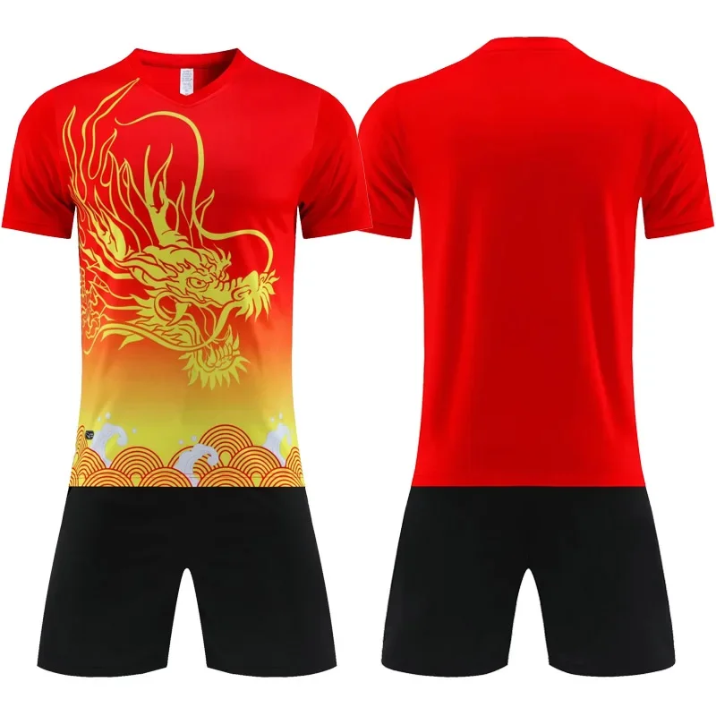 CHINA Dragon Soccer Jersey Set for Men Women Quick Drying Breathable Man Children 2 Piece Team Club Training Football Uniform