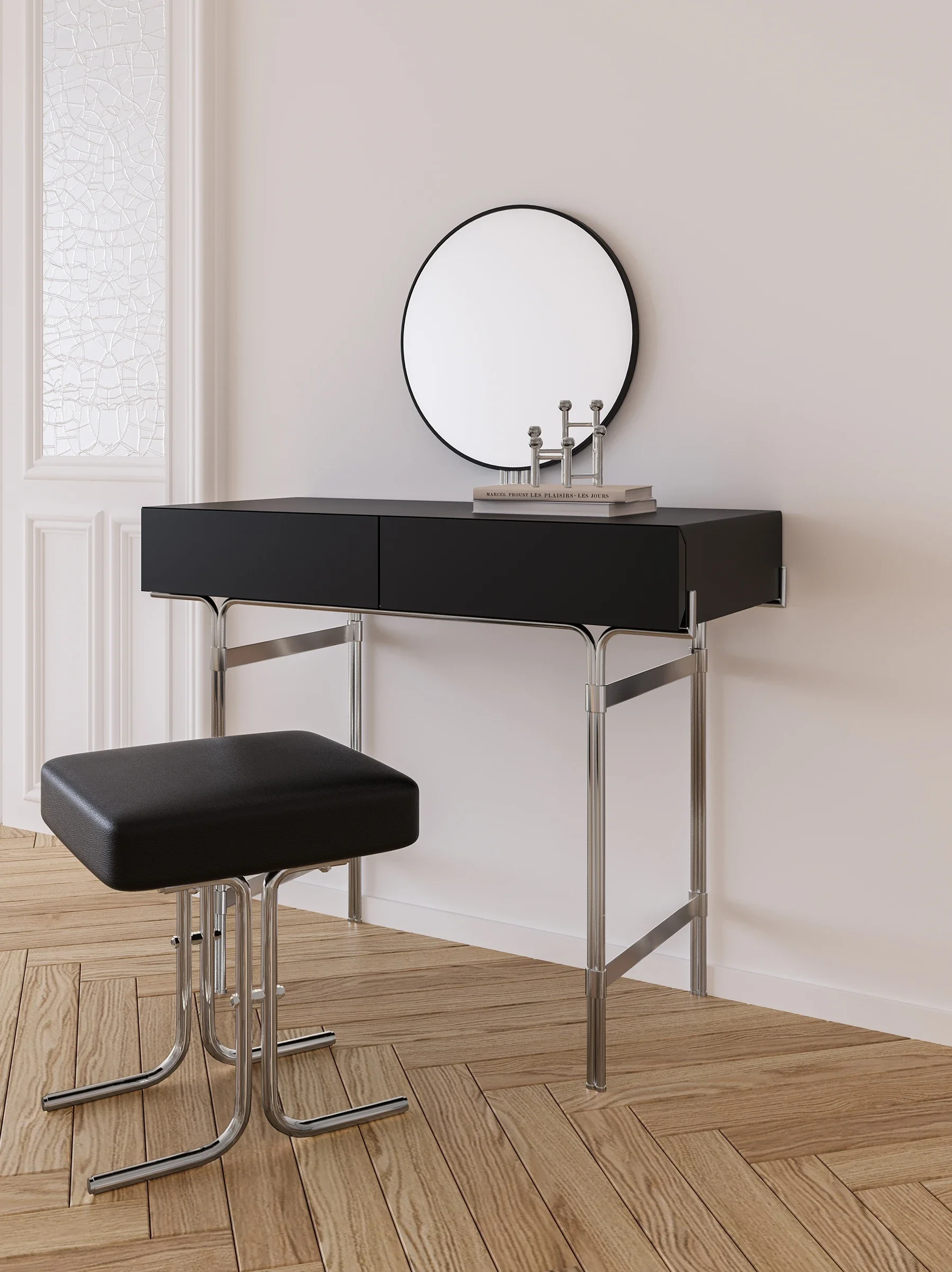 طاولة مكياج كلاسيكية فاخرة وخفيفة الوزن على طراز باوهاوس بتصميم معدني بسيط وحديث لغرفة النوم المنزلية #5