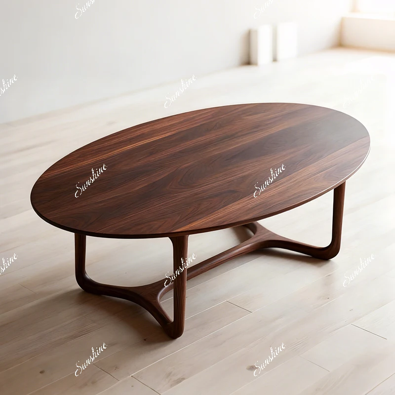 New Chinese-style solid wood coffee table living room household small apartment simple, club oval tea table