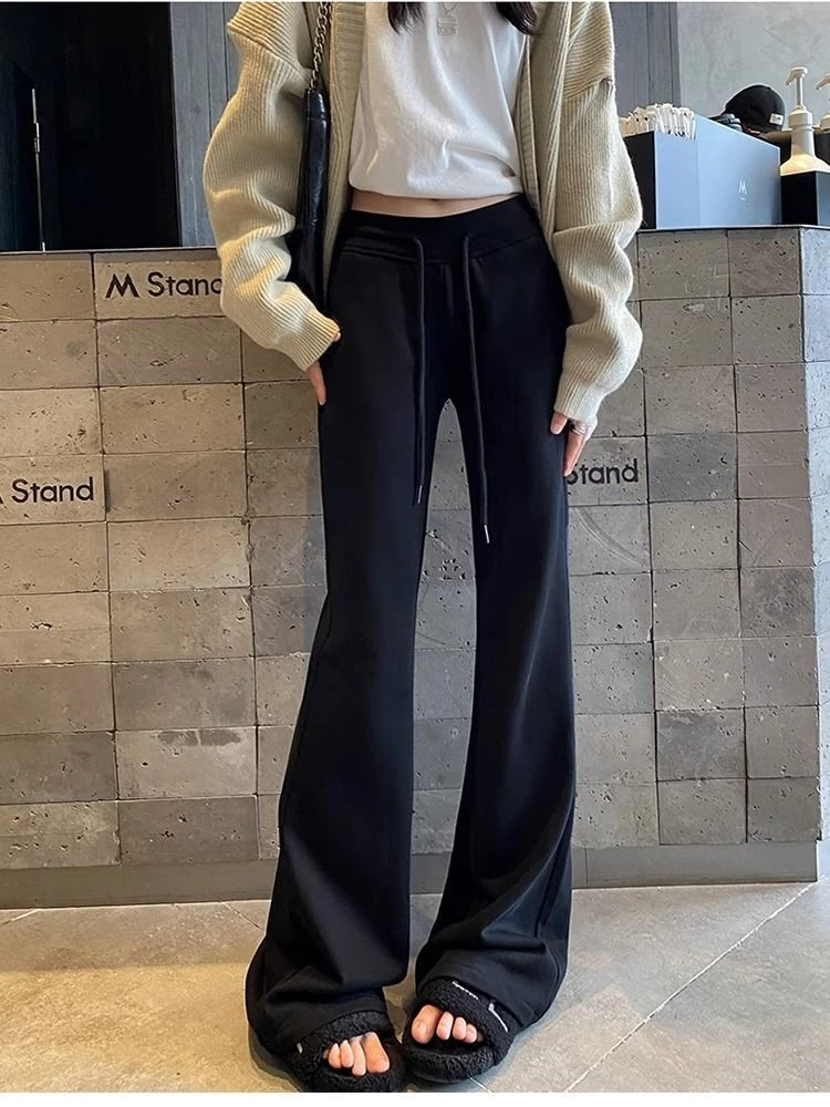 

American Style Slimming Wide Leg Sweatpants Women's Winter Thickened Casual Straight Leg Sports Long Pants Spring Autumn