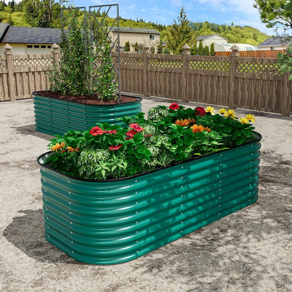 9-in-1 Galvanized Steel Planter Box, 24''H Modular Garden Bed Outdoor with 2 Aluminum Support Rods, 6x3x2FT Raised Garden