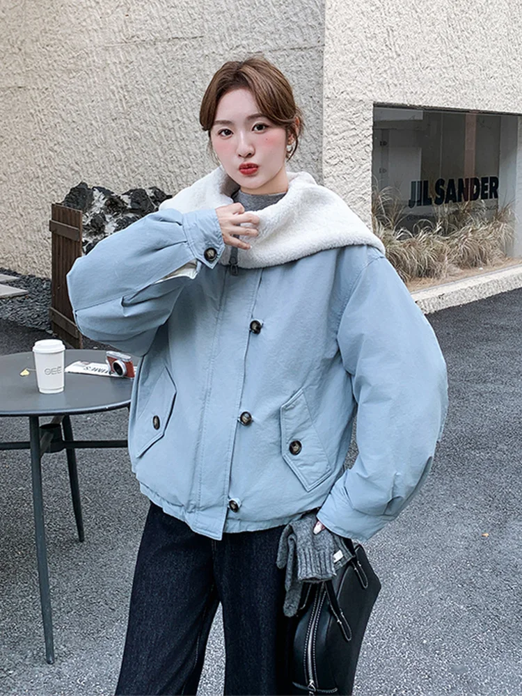 Parka en duvet avec col en fourrure d'agneau, veste d'hiver décontractée ample pour femme, 90% duvet blanc, vêtements d'extérieur