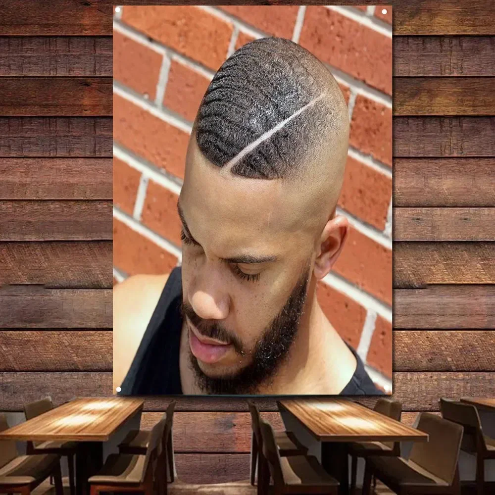 Fade Haircut with Waves Poster for Black Men - Haircut & Shave Service Wall Art Tapestry Barber Shop Wall Decor Banner & Flag A0
