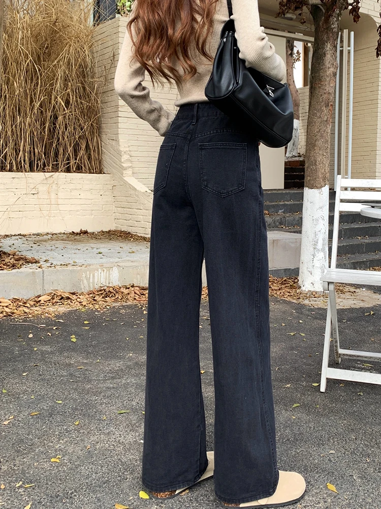 스트레이트 진 여성 자수 레이스업 진주 비즈 장식 러플 예술적 여성미 미학적 시크 편안한 부드러운 모던 가을