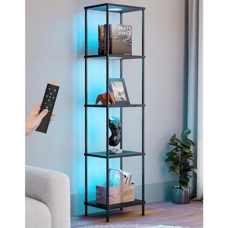 

Display Shelf with RGBCW Light, Color Changing Curio Cabinet Floor Lamp with Shelves Corner Standing Column Lamp Etagere