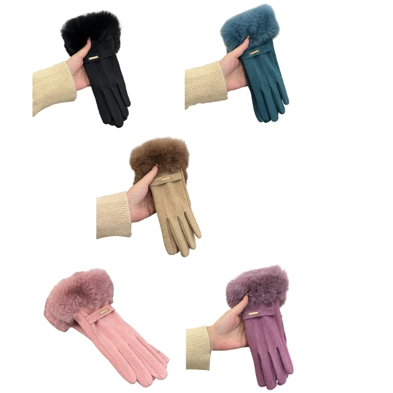 

Lady Full Finger Gloves Full Finger Winter Outdoor Actvities Touching Screen Unisex Cold Weather Furry Cuff