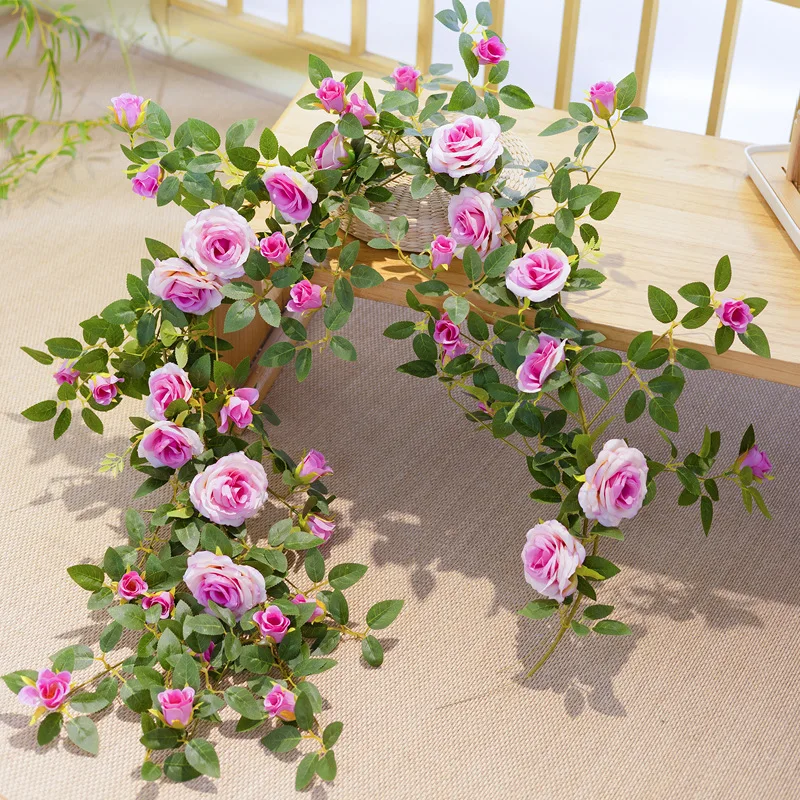 Fake flower vine rose waterfall decorative wall landscaping door head simulation flower wall pipe blocking decoration