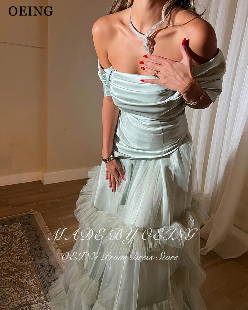 OEING Green Mermaid Elegant Prom Dresses Sweetheart Sleeveless Satin Floor Length Party Gowns Dress With Tulle Customized