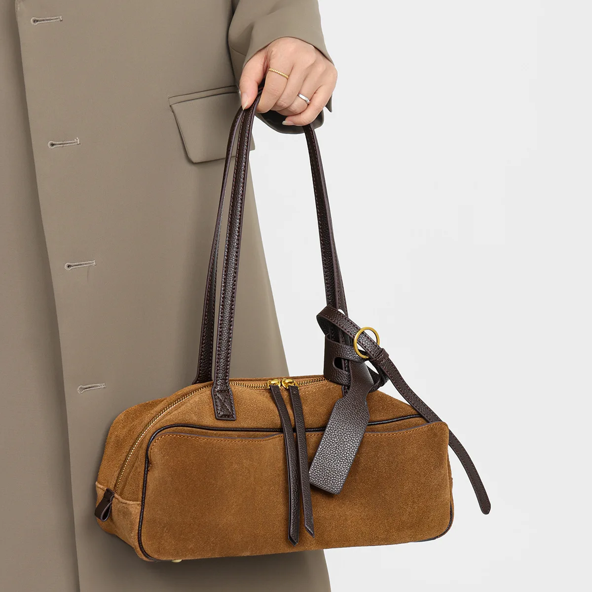 

Advanced Luxury Leather Women's Bags Niche Bowling New Minimalist PU Boston Handbag Fashion Versatile Commuting Shoulder Bag