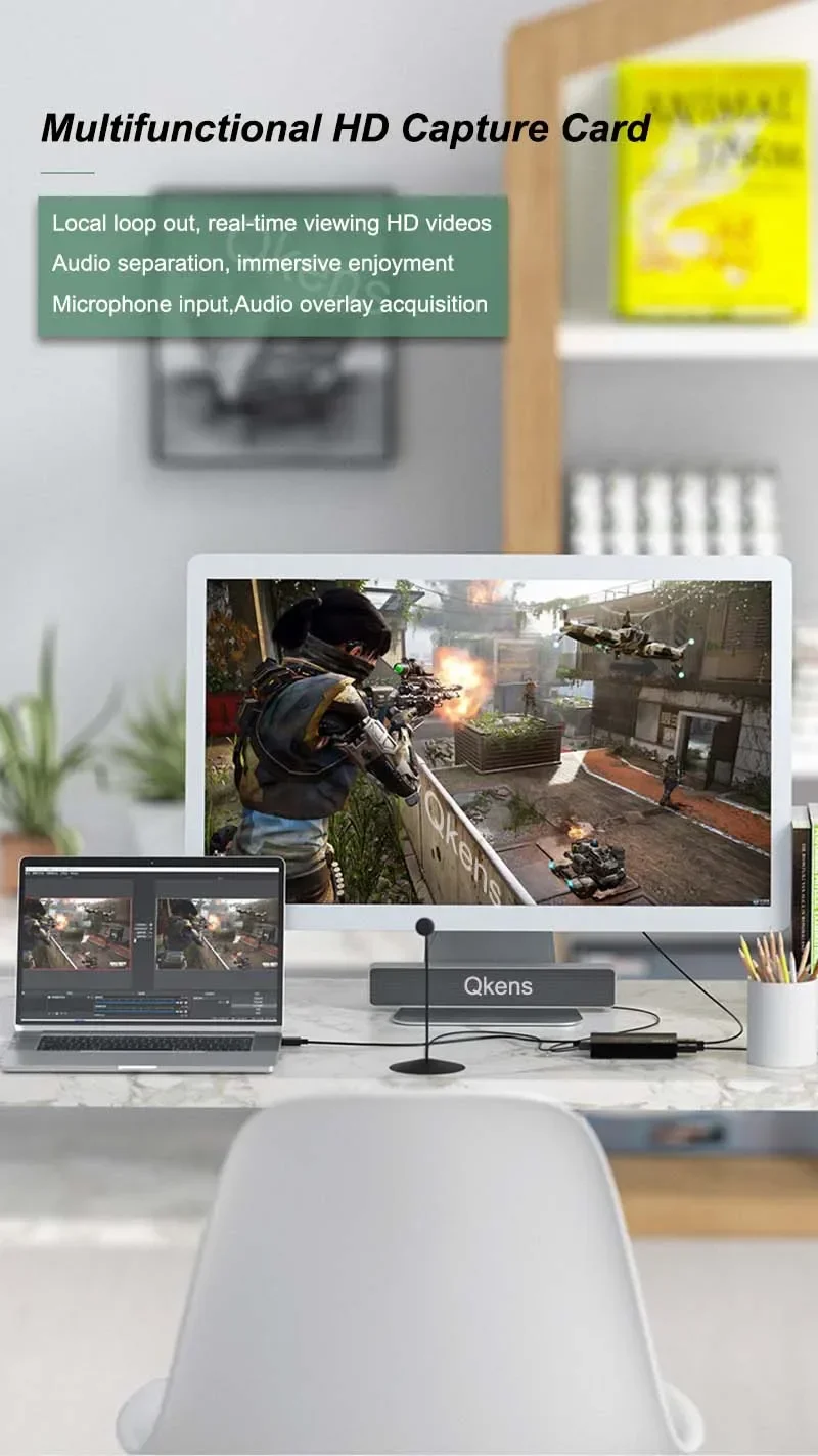 بطاقة التقاط الفيديو الحقيقية 4K HDMI 4K @ 60hz 1080p60 سجل المنتزع لـ PS4 PS5 Switch Xbox Camera Live Streaming Mic في الصوت #4