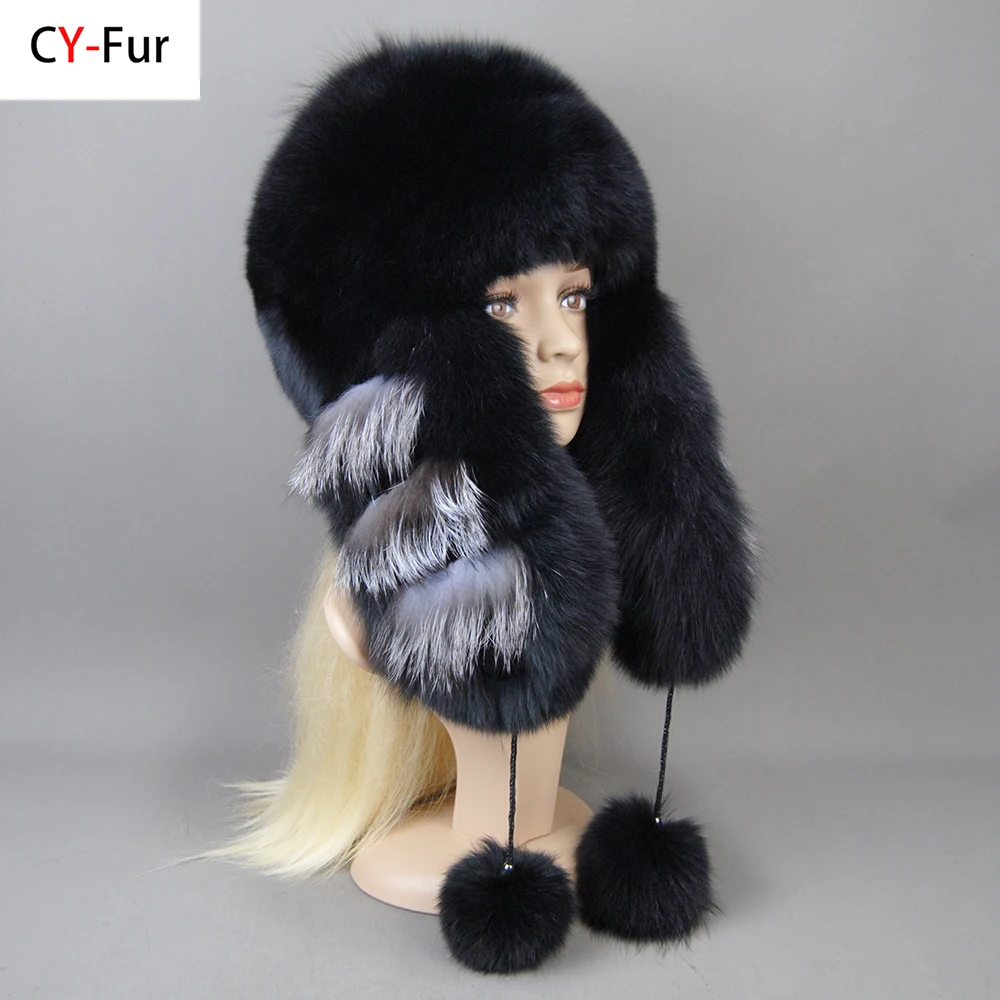 Hot Sale Lady Winter Warm Luxury 100% Natural Fox Fur Hat Fashion Fluffy Fox Fur Rex Rabbit Fur Caps Women Real Fur Bomber Hats