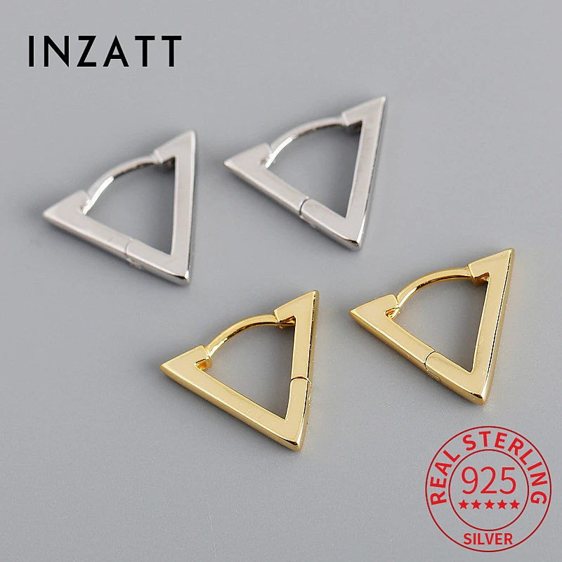 

INZATT Real 925 Sterling Silver 18K Gold Triangle Huggies Hoop Earrings for Women Classic Fine Jewelry Geometric Accessories