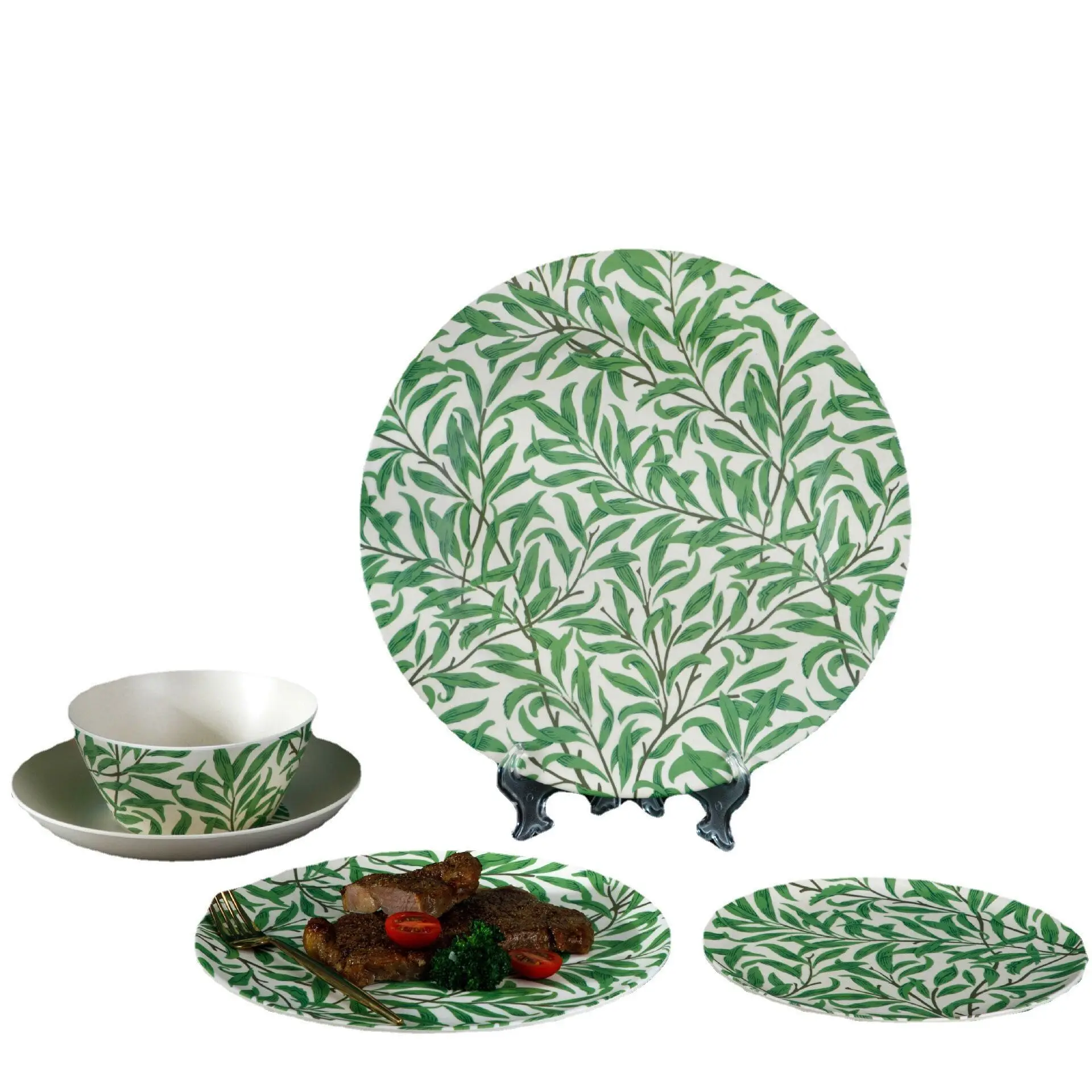 Bamboo Fiber Western Dining Plate Eco-Friendly Steak Pizza Plate Salad Bowls Fruit Snack Candy Tray Degradable Tableware dishes