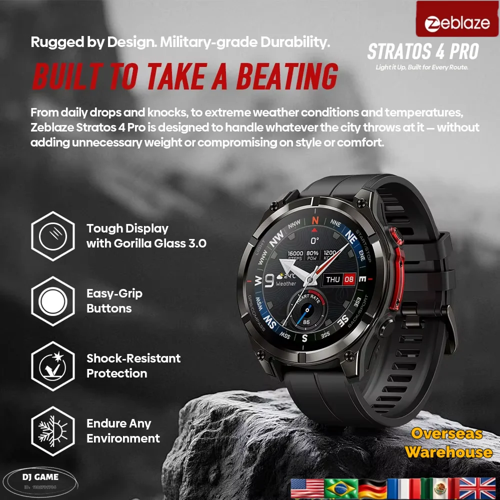 Zeblaze Stratos 4 PRO GPS Smartwatches AMOLED Screen Supports calling Free Download Man Outdoor Sports Watch Bicolor Flashlight​