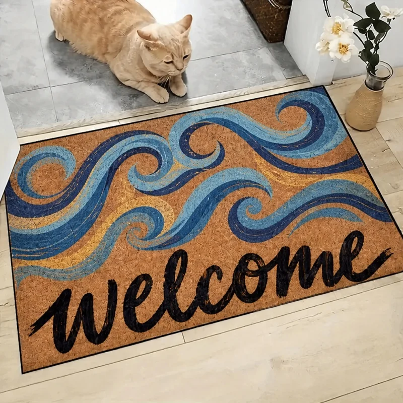 Evil Eye Welcome Coir Doormat, Bohemian Circle Pattern Entry Mat, Boho Front Door Decor