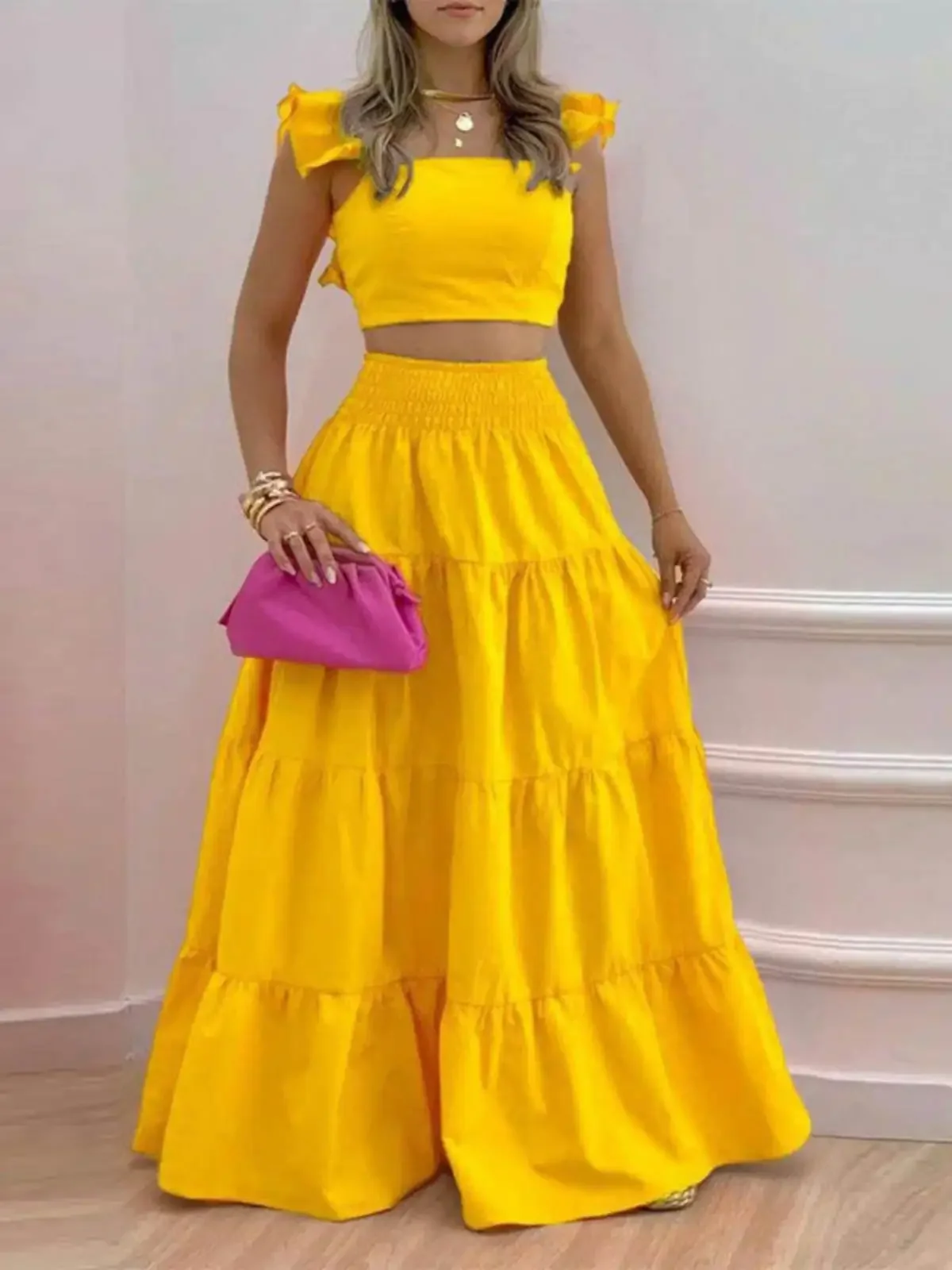 

2025 New Fashion Street Women's Dr Casual Skirt High Waist Polyurethane Elastic Fiber Comfortable Polyester Midi Dr Ladies Gown
