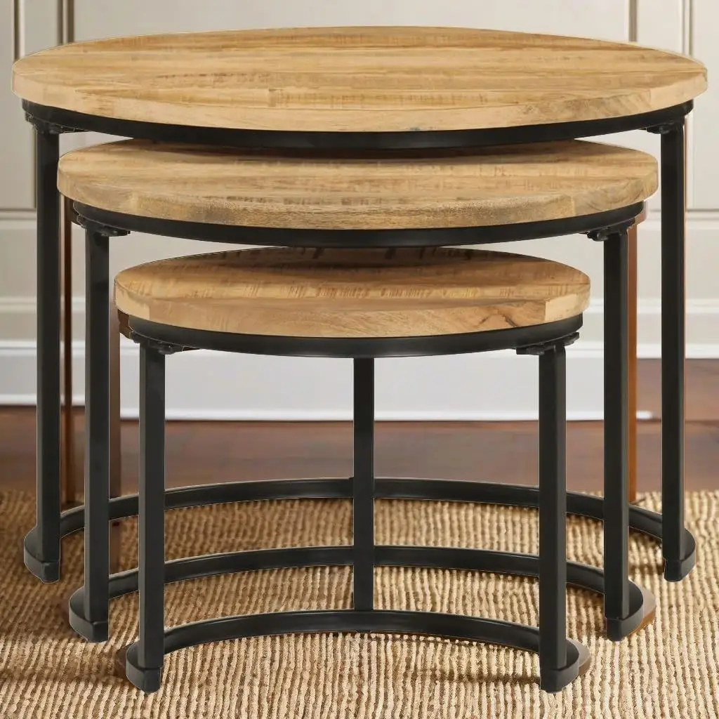 3-Piece Nesting Tables Set - Solid Wood, Rustic Design for Living Room or Bedroom