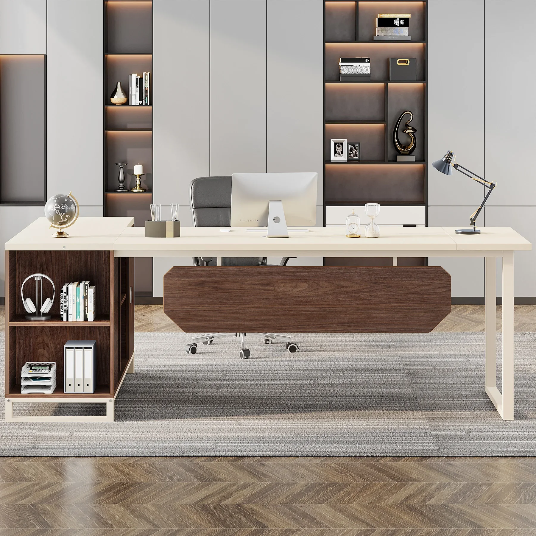 

Tribesigns 70.8-Inch Executive Desk Large L Shaped Computer Desk With Storage Cabinet And Shelves For Home Office