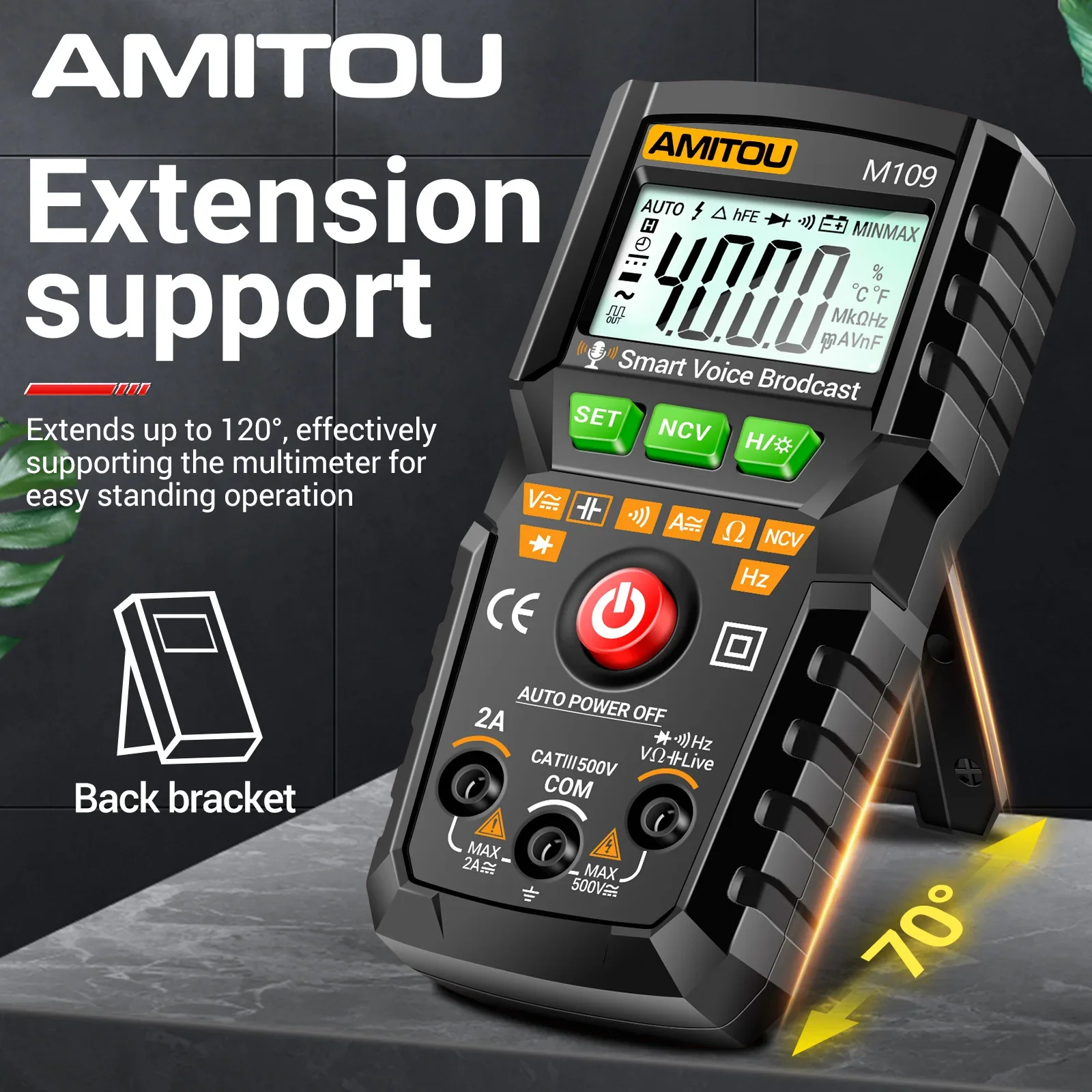 مقياس بث صوتي ذكي من AMITOU M109 متعدد متر صحيح RMS مقياس الجهد الفولتميتر/تيار مستمر مقياس التيار الكهربائي مقياس الجهد المتعدد أدوات اختبار احترافية