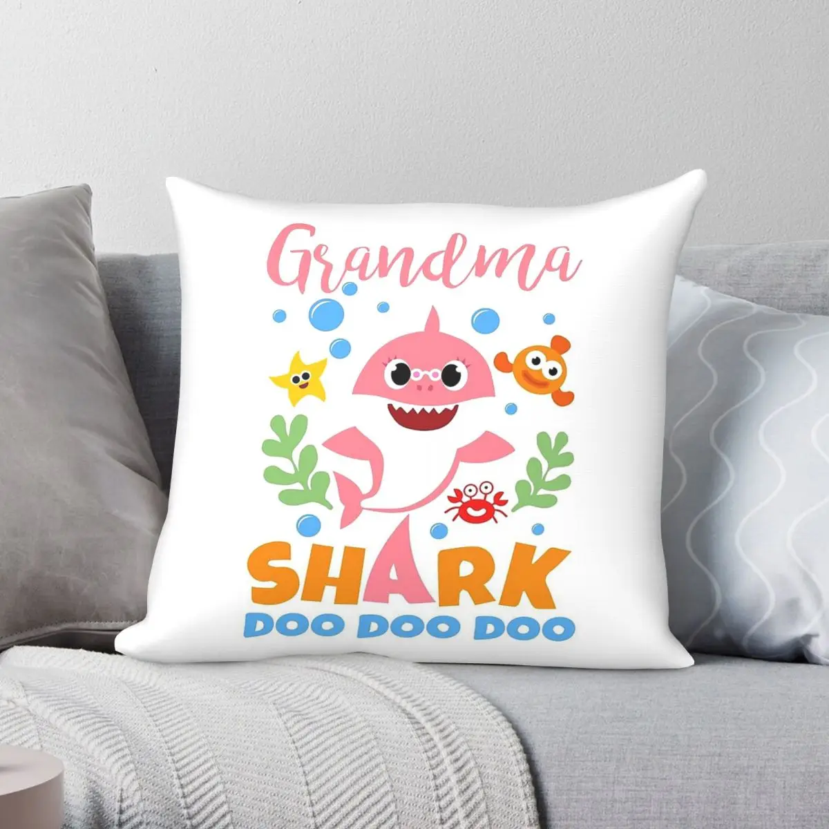 Grandma Shark Doo Doo Square Pillowcase Polyester Linen Velvet Printed Zip Decorative Throw Pillow Case Sofa Seater Cushion Case
