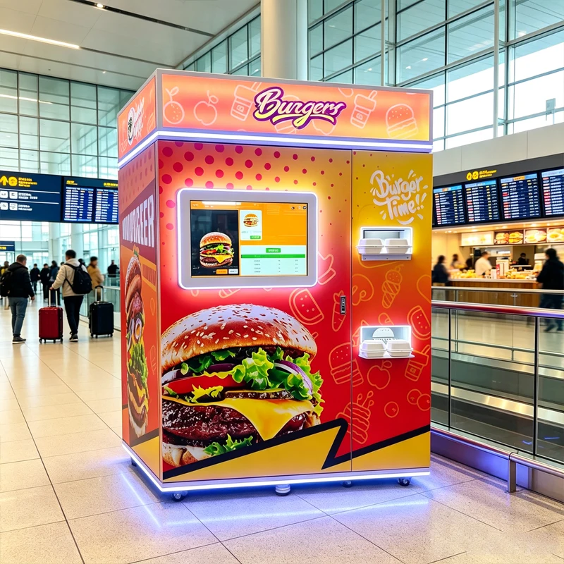 High Speed Automatic Burger Vending Kiosk Touch Screen Operation For Railway Station Customized