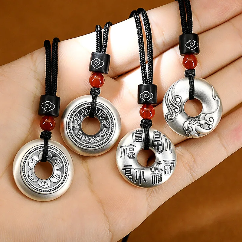 

Retro Solid Six Word truth Necklace For Men and Women Fashion Peace Buckle Pixiu Pendant Punk Jewelry Accessories Holiday Gift
