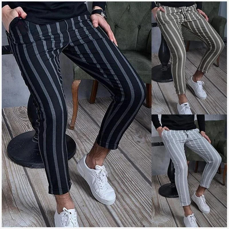 

Men's Slim Fit Casual Pants Summer Faion Ci Sle Polyester Fabric mid Waist Long Trousers Small Footwear Pattern