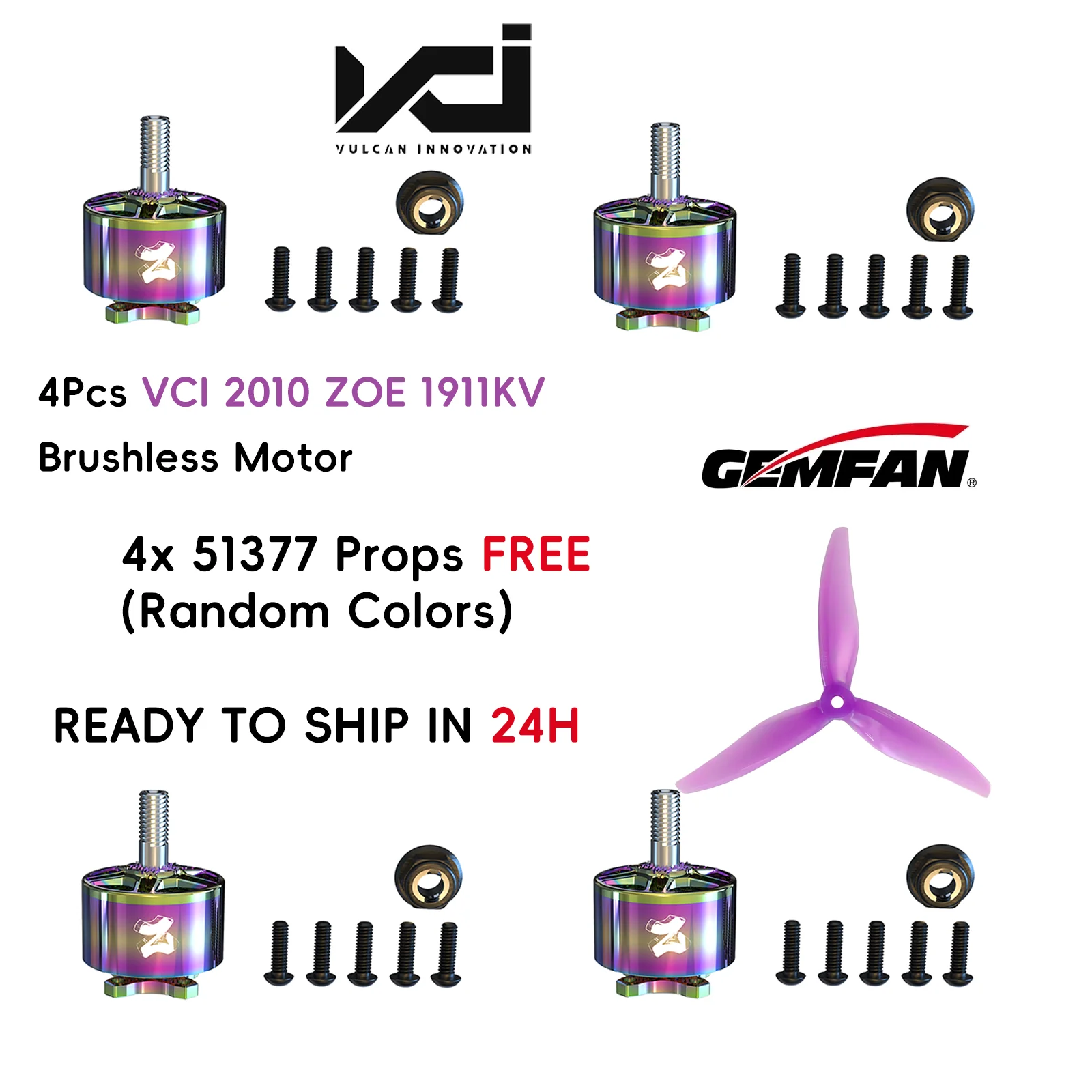 

4Pcs VCI ZOE 2010 1911KV 5inch Cinewhoop 6S Brushless Motor For RC FPV Racing Drones Gemfan 51377
