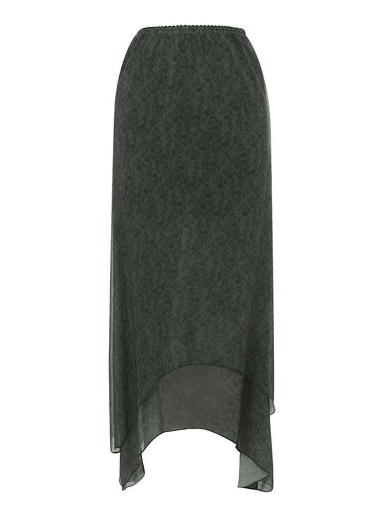 تنورات نسائية متوسطة الطول بنقشة زهور ، خصر مرتفع ، تنورة شبكية غير منتظمة ملفوفة ، جمالية Y2K ، جرونج ، ملابس غير رسمية مثيرة #6