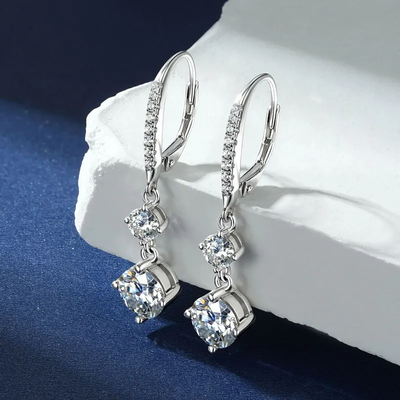 

IOGOU 6.5mm 1.0Carat D Color Moissanite Diamond Drop Hoop Earrings 925 Sterling Silver Engagement Wedding Jewelry Gift for Women