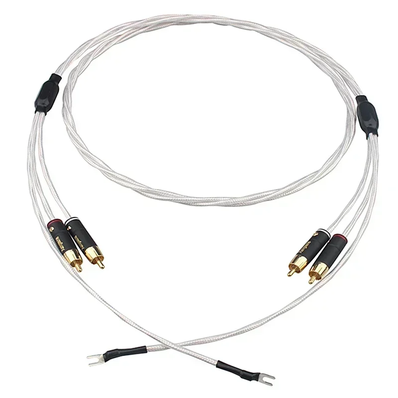 HiFi Audio Line Silver Plated Copper Amplifier Record Player Vinyl LP Tonearm RCA Cable with Ground Wire