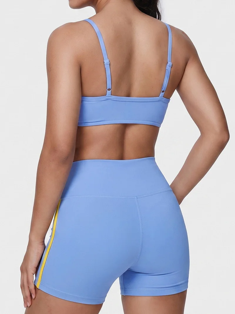 Women's Yoga Pilates Suit Color Blocked Strap Bra Tight High Stretch Fitness Running Shorts Gym Fitness Sportswear