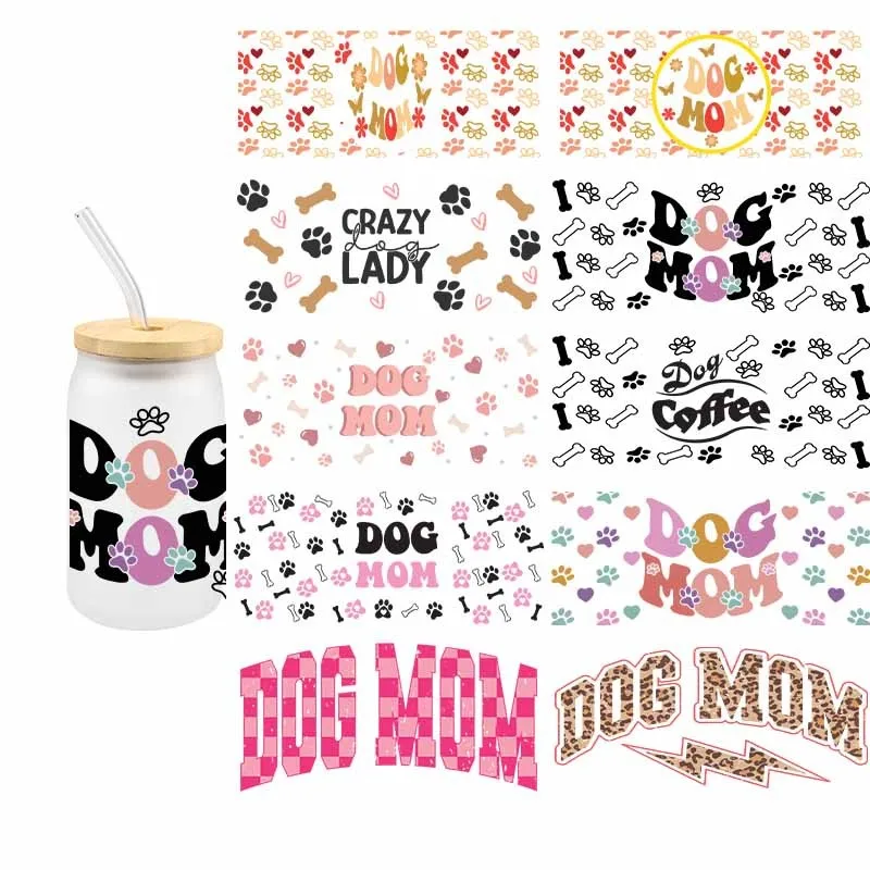 3D UV DTF Moter's Day Transfer Sticker Dog Series MOM For Wraps Cup 16 OZ Fashion Sticker Libbey Glass Cup Decals