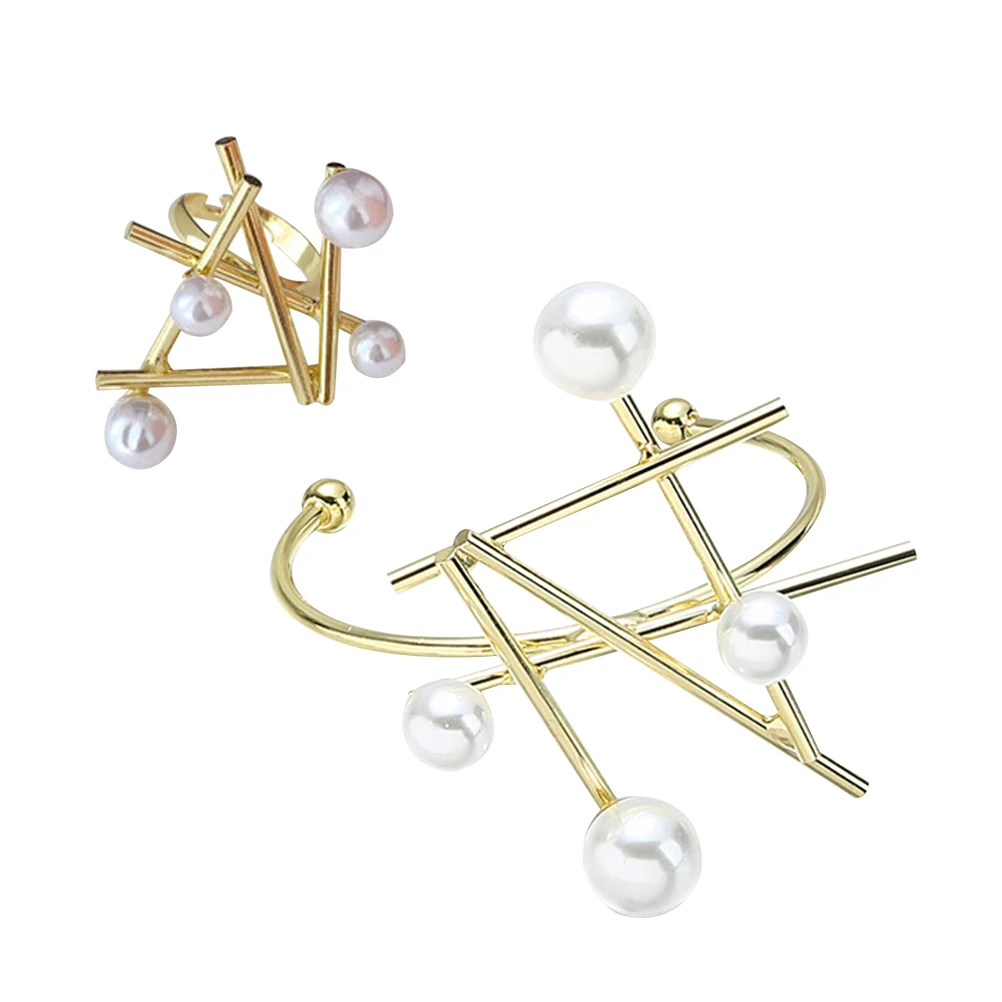 

2 Pcs Pearl Ring Bracelet Rings Women Bracelets Bangle Large Woman Jewelry to Open Miss