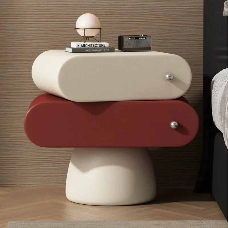 for 2026 New Italian Minimalist Bedside Table Cream Red Contrasting Color Designer Creative Storage Nightstand Activity Price