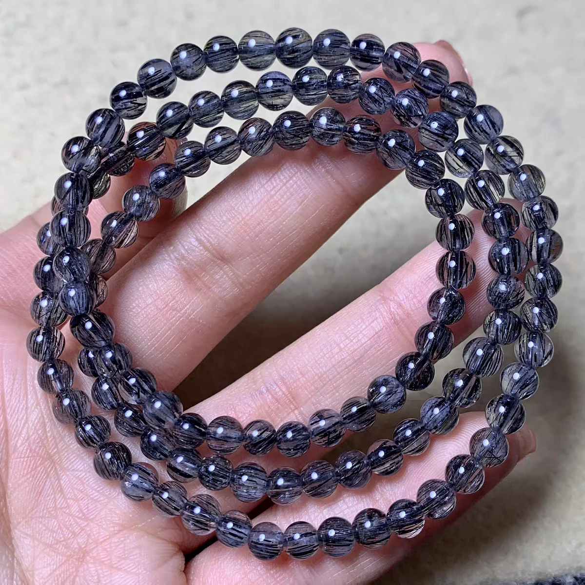 Natural Black Rutilated Quartz Bracelet 5mm 6mm 3 Laps Clear Round Beads Crystal Woman Man Gift Jewelry AAAAAAA