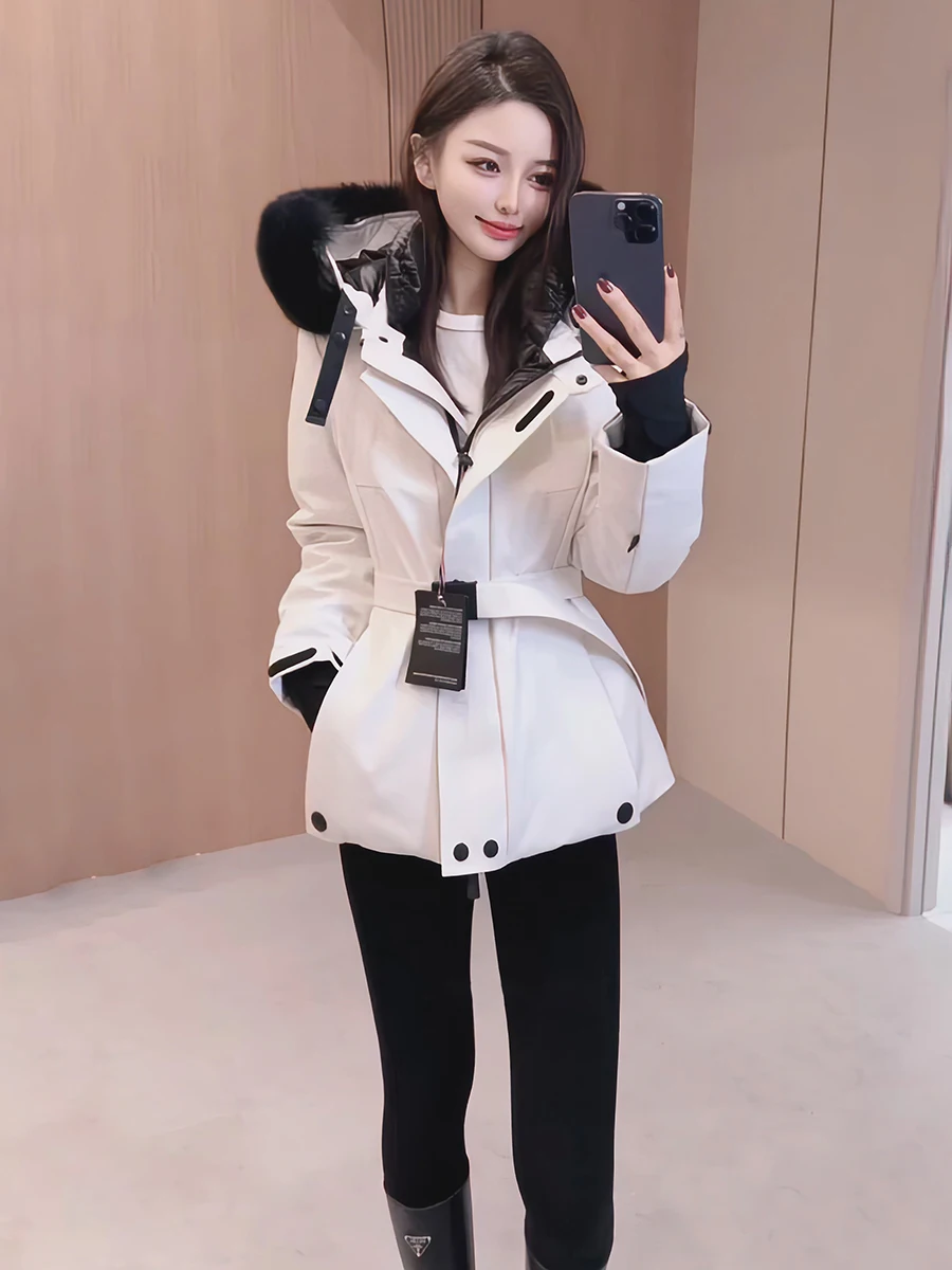 

Warm Slimming Fur Collar down Jaet Women's Outdoor Winter Skiing Clothes Faionable Commute Sle Regular Sve Length