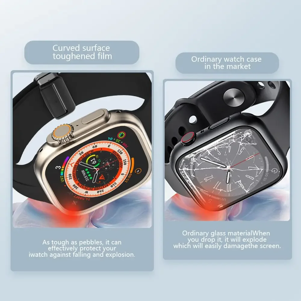 2IN1 Upgrade ke Ultra untuk Apple Watch, pelindung layar bingkai cakupan penuh 10 9 8 7 46mm untuk IWatch 6 42mm berubah ke Ultra Cover