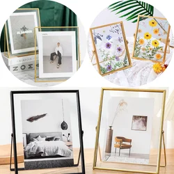 4/6Inch Metal Photo Frame Gold Black Rectangle Acrylic Transparent Surface Folding Picture Frame for Home Desktop Decoration