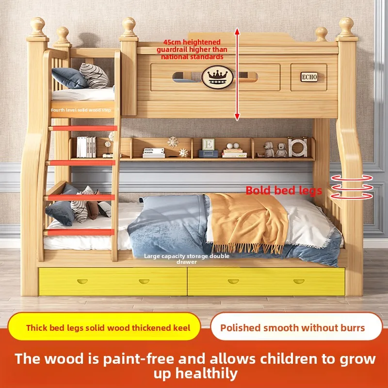 

Двухъярусная кровать из массива дерева. Двухъярусная двуспальная двухъярусная кровать. Высокая и низкая кровать. Детская кровать.