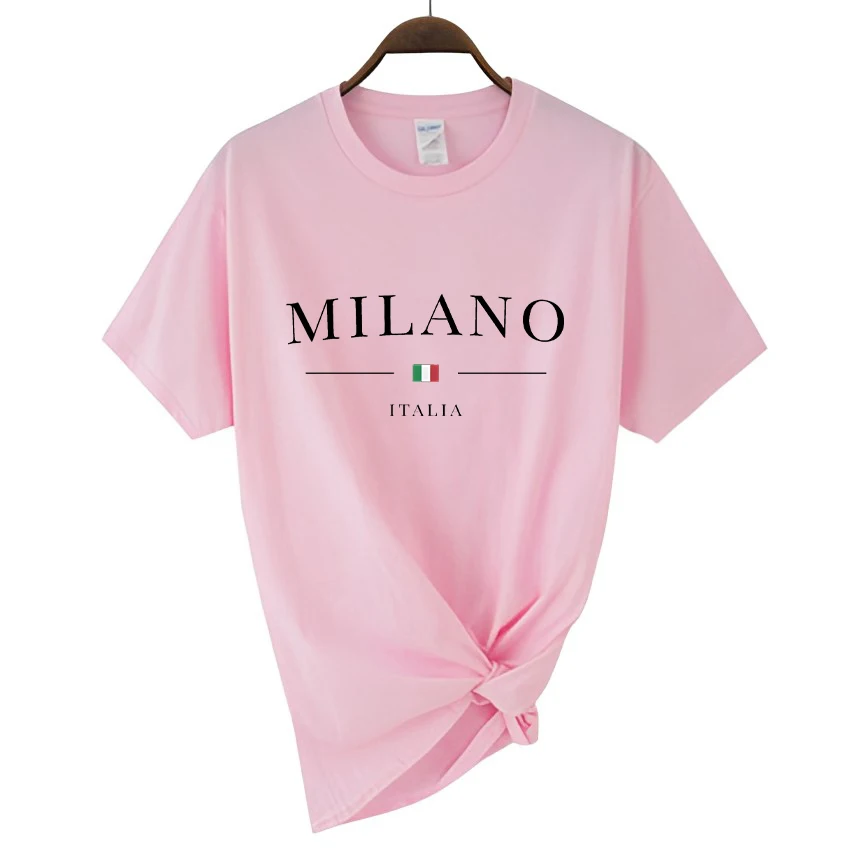 2023 Women\'s Summer Milano Letters Print Y2k T-shirt Ladies Short Sleeved Luxury Tees Clothing Loose Pure Cotton Soft Tops Tees