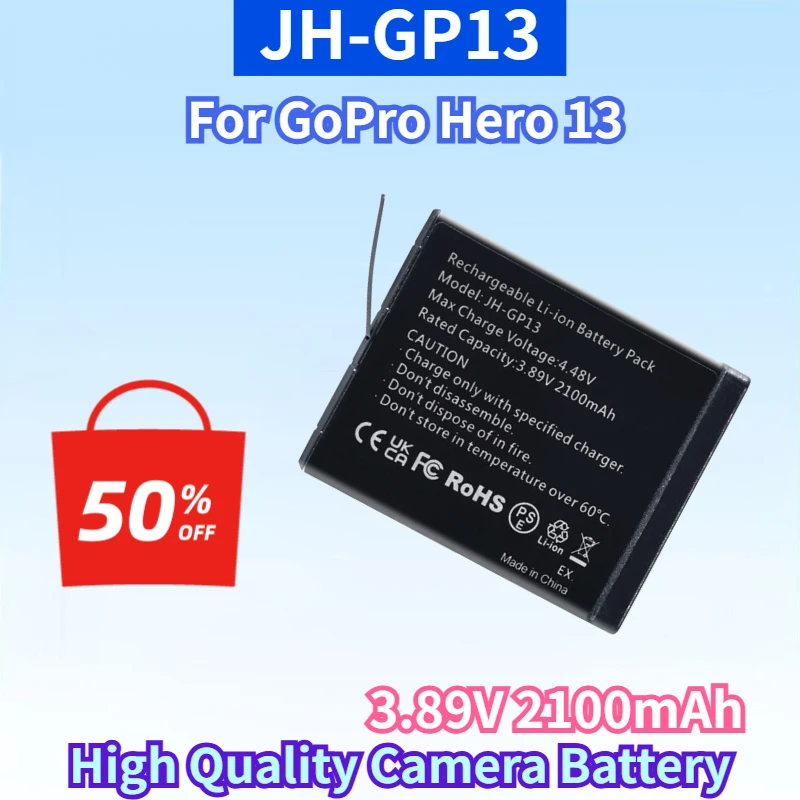 Newest JH-GP13 3.89V 2100mAh Lithium-ion Rechargeable Battery for GoPro Hero 13 High Quality High Capacity Camera Battery