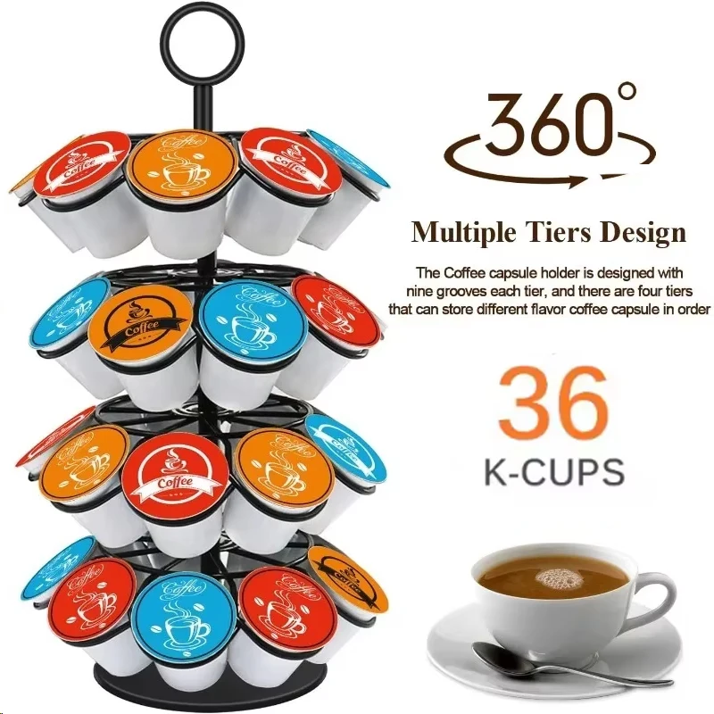 

Commercial Grade Metal Coffee Pod Display Rack 36 Cup Capacity Rotating Organizer for Coffee Shops Office Espresso Station Decor