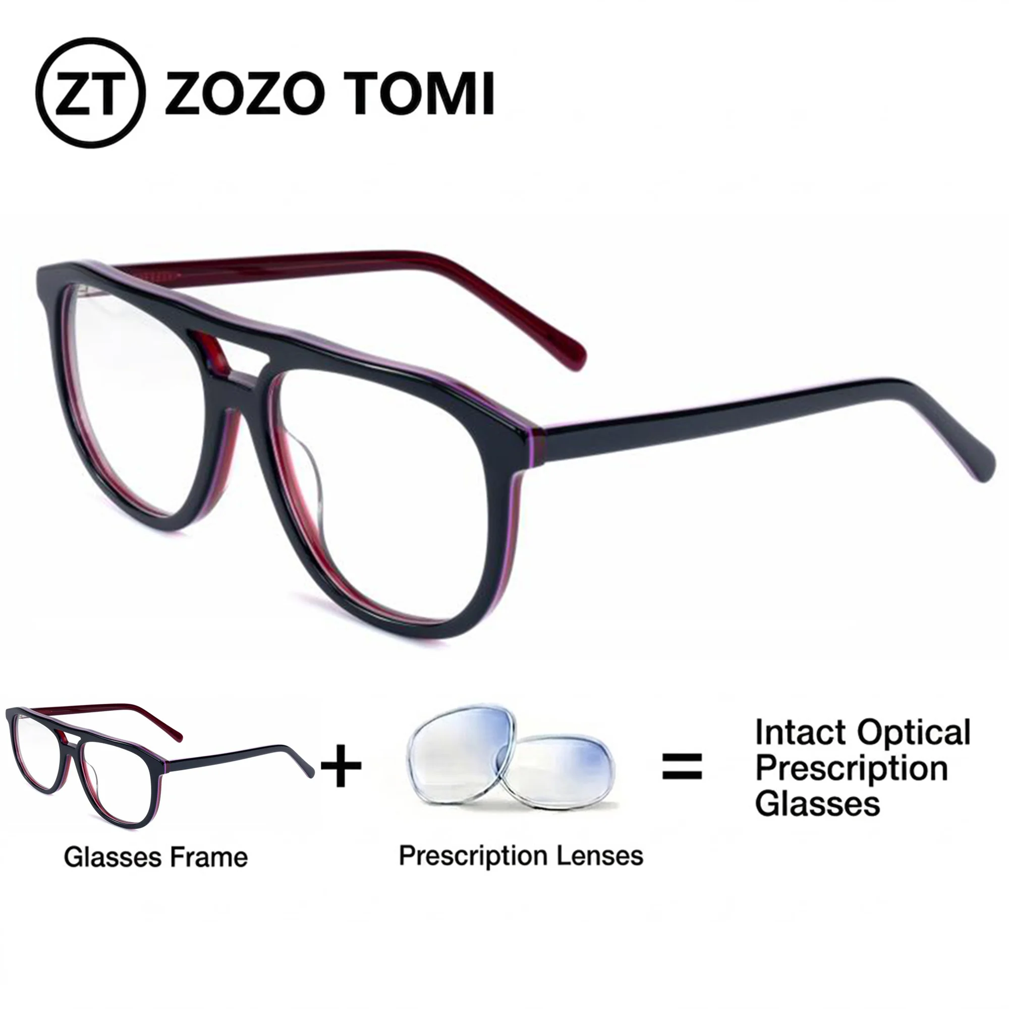 ZOZO TOMI Men Women Retro Oval Prescription Glasses Premium Acetate UV400 Photochromic Optical Sunglass Progressive Eyewear Len